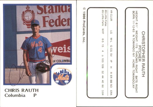Chris Rauth Signed 1986 ProCards Columbia Mets RC Card *Autograph Den ...