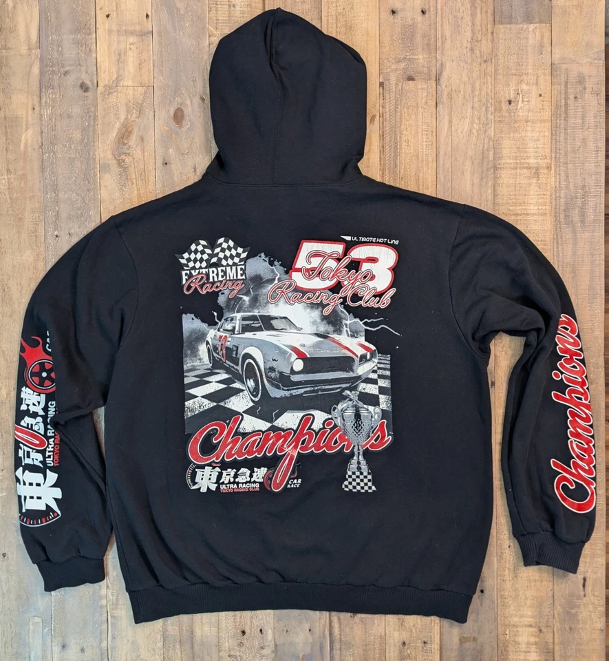 Moletom com capuz Fresh Laundry masculino GG preto gráfico de corrida extrema - Imagem 2 de 4