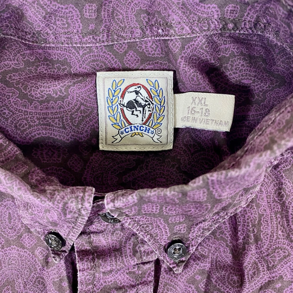 Cinch | Camisa masculina roxa faroeste com botões juvenil tamanho XXL 16-18 rodeio cowboy - Imagem 3 de 4