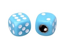 Porkchop Dice Bicycle Tire Schrader Valve Caps Pair - Light Blue W White Pips