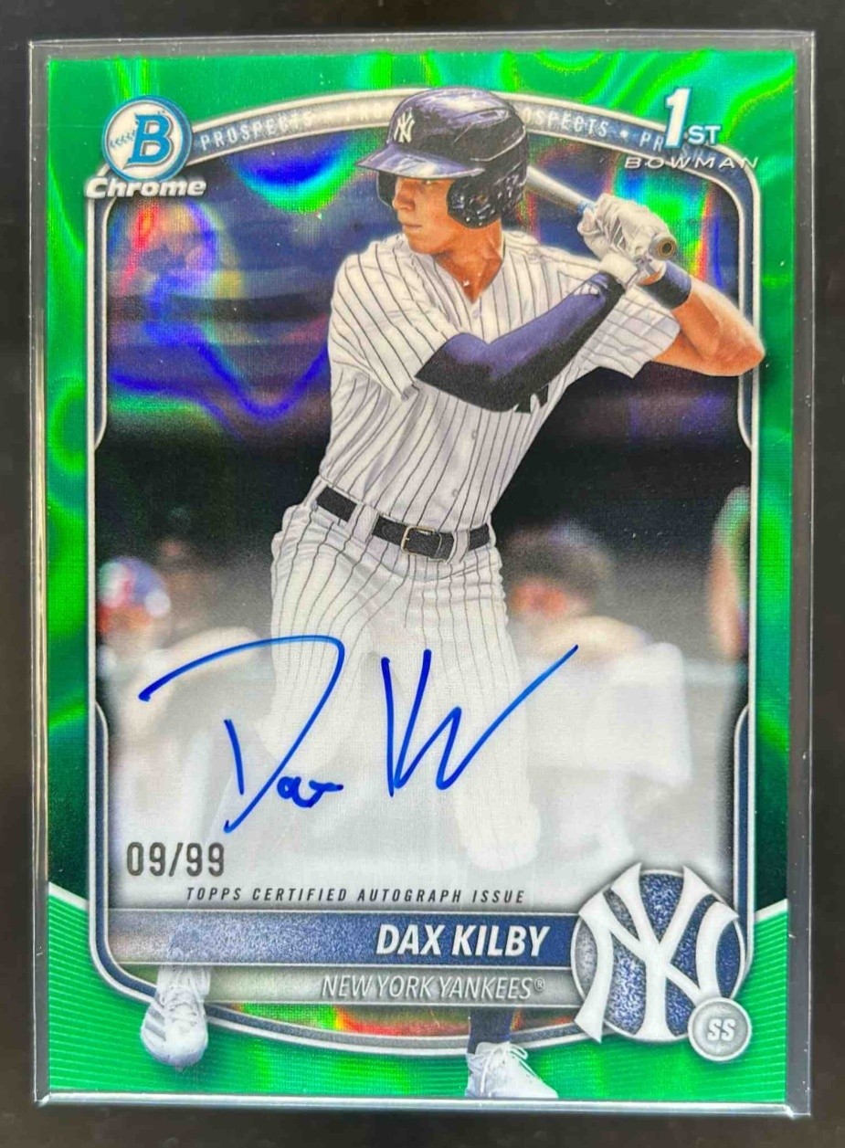2025 Bowman Draft Dax Kilby Chrome Auto Green Lava Refractor 1st #/99 Yankees