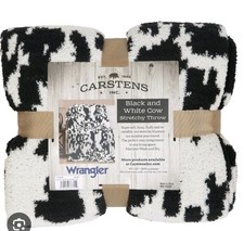 NWT Wrangler Black White Cow Print Stretchy Throw Blanket Carstens 50x60