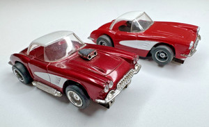 TYCO Corvette HO Scale Vintage Slot Cars Lot of 2 Red & White USED RARE complete