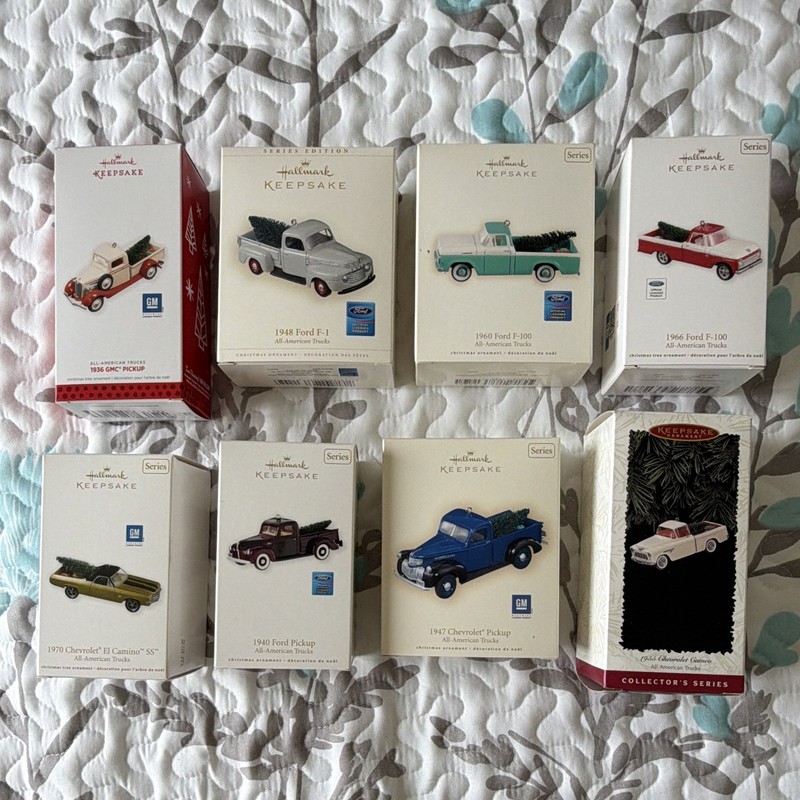 Hallmark Keepsake All-American Trucks Metal Hanging Christmas Ornaments Lot of 8
