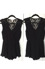 Forever 21 Surplice Romper Black Lace Ruffle Hem