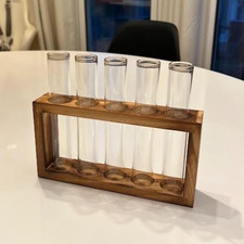 5 Plant Propagation Station Glass Test Tubes In Wood Stand Flower Terrarium, New