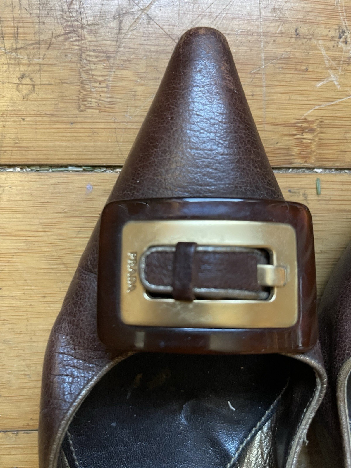 PRADA Soft Luxe Brown Leather Kitten Heels Pumps thumbnail 2