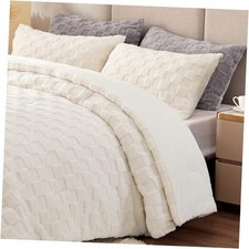 Fluffy Comforter Set - Super Soft Warm Sherpa Comforter Queen Cream White
