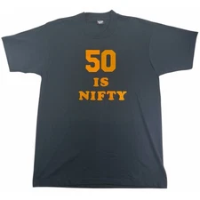 Vintage 90s Single Stitch '50 is Nifty' Black Men's Large Screen Stars T-Shirt