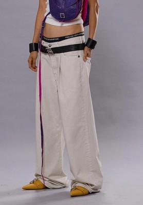 NWT ~ R13 Damon Plated WIde Leg Jeans in White Slubby Twill Size 24