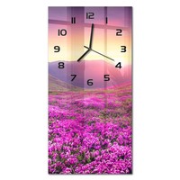 Glasuhr Hochformat Wanduhr Aus Glas Rhododendron-Berge Schwarze Zeiger 30X60 Cm