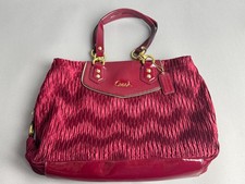 COACH Burgundy Red Gathered Satin Patent Leather Tote Shoulder Bag Purse