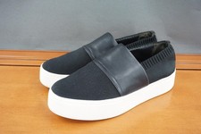 Vince Ward Shoes Womens Size 8.5 Black Leather Knit Slip On Platform Sneaker