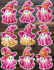 Pink Ghost Witch Die Cut Vinyl Stickers Set Scrapbooking Laptop Water Bottle