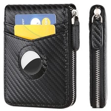 AirTag, Mens Zipper RFID Slim Leather Credit Card with Built-in Case Holder