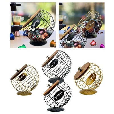 Coffee Pod Holder Desktop Counter Decor for Home Office with Wooden Lid