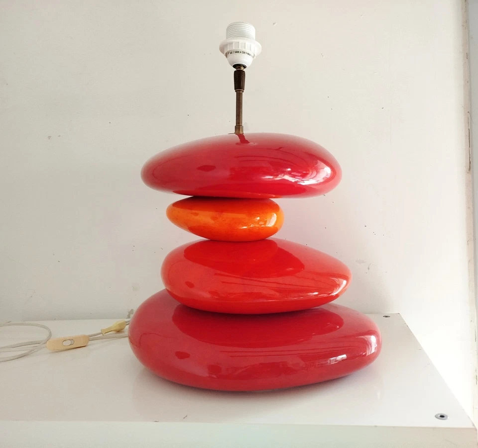 Grande Lampe Céramique design 1980's François Chatain – modèle galets – signée - Photo 2/4