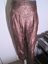 Vintage 80s Jennifer's Lane Leather Pleated Pants High V in Front Brass Color 8