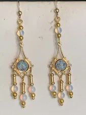 SALE* 60% Off- HANDCRAFTED ART DECO CAPTURED OPAL DROPS CHANDELIER EARRINGS.g