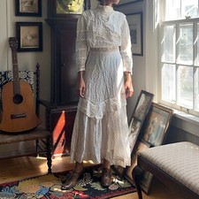 Victorian Dress White Cotton Polkadot Lace