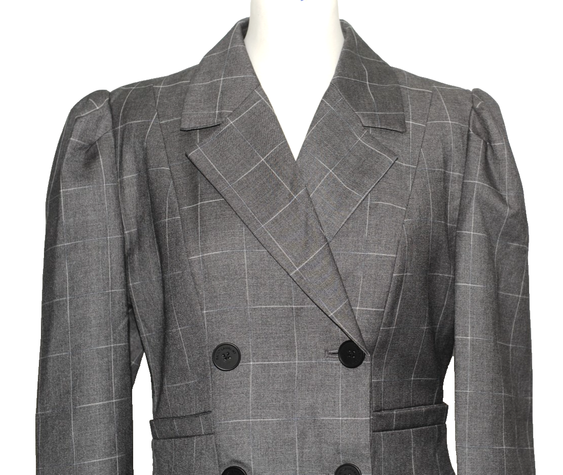 SUPERBO ABITO BLAZER CAPPOTTO GONNA A QUADRI PLISSETTATO SAINT LAURENT GRIGIO GRANDE