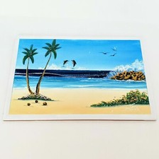 Hand Large Tile Painted Beach Ocean Dolphin Signed Terra Cotta Pottery 12x8"
