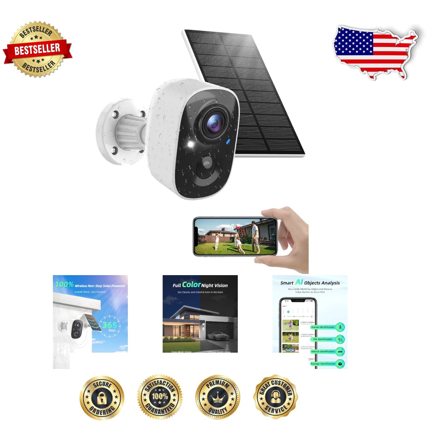 2K Wireless Solar Outdoor Security Camera with Motion Detection and Night Vision