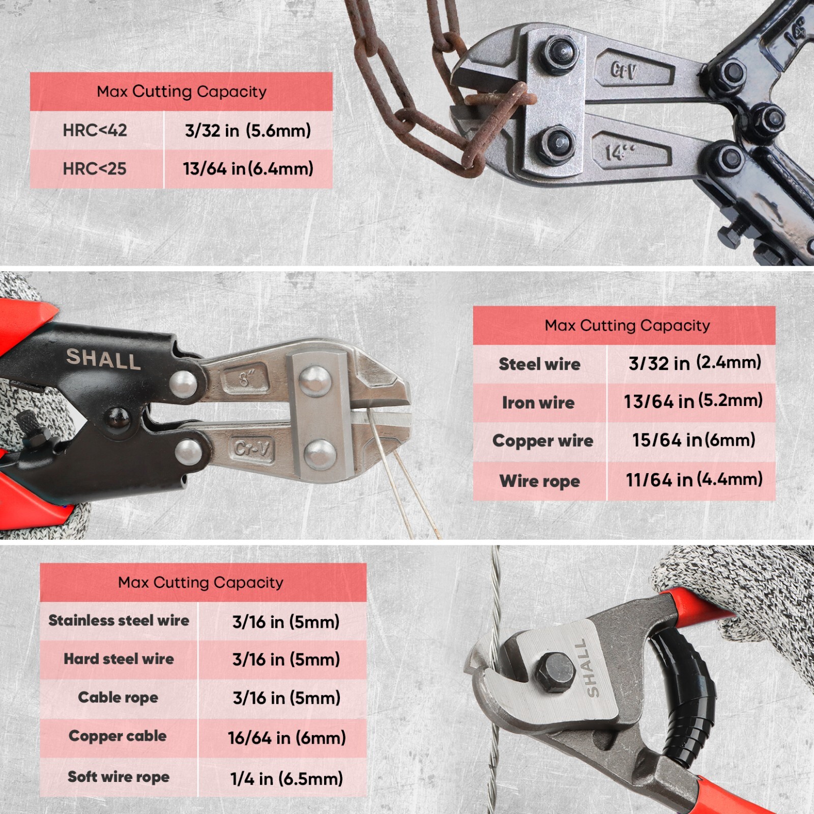 SHALL Bolt Cutters,14" Heavy Duty Bolt Cutter,8" Bolt Cutter & Wire Rope Cutter