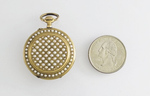Victorian 18k Gold Pocket Watch Swiss Movement ( Runs) Seed Pearls Very Rare - Picture 2 of 9