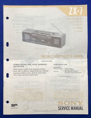 Original Sony ZX-7 Portable Radio Service Manual | eBay