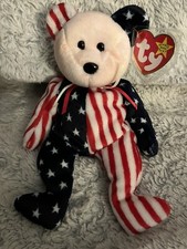 TY Beanie Baby Spangle Bear 1999 Retired Tag Error Patriotic USA Plush MWMT