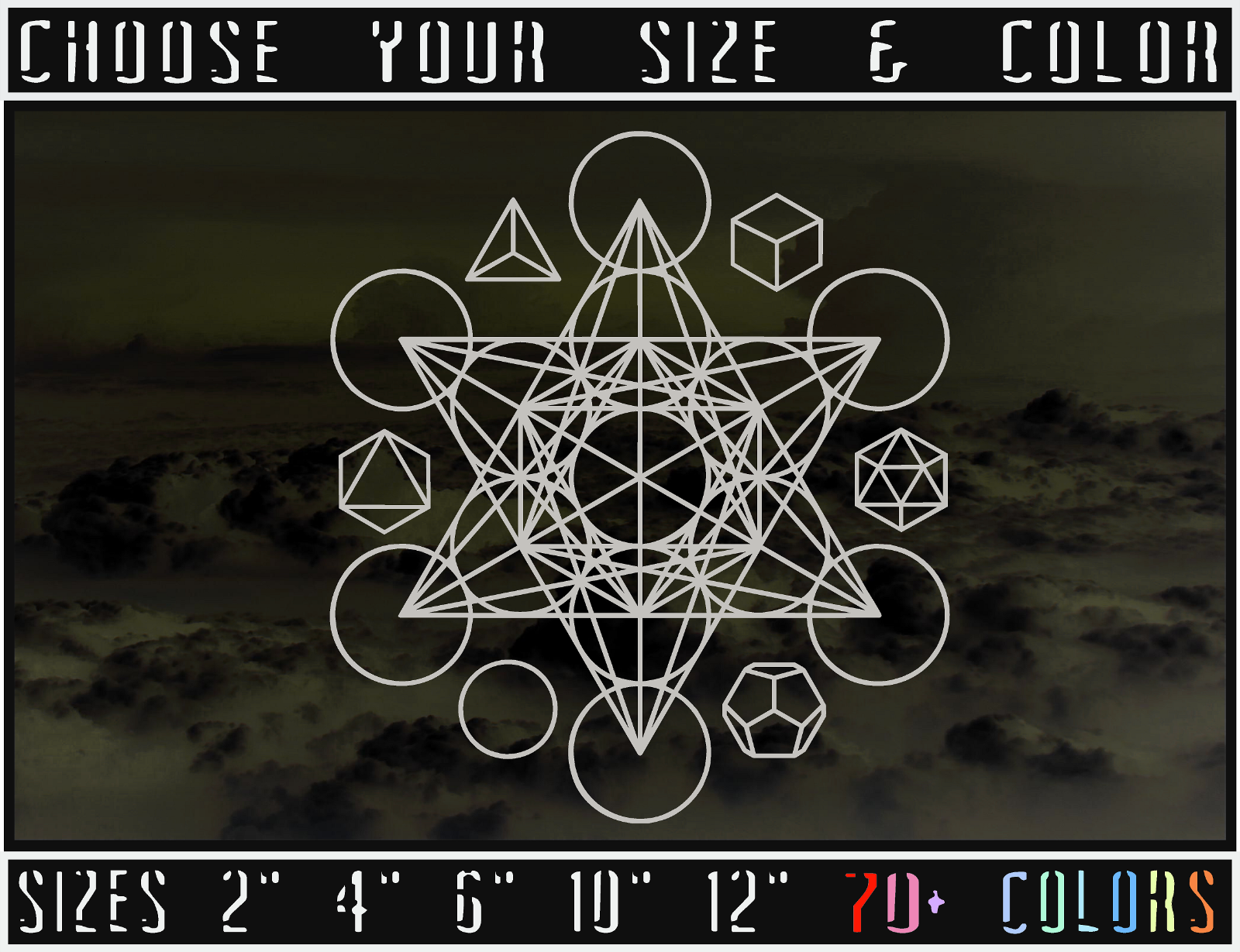 Metatron's Cube + Platonic Solids, Vinyl Decal (x2) Sacred Geometry Crystal Grid