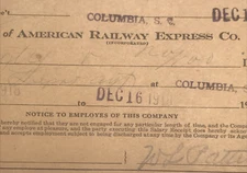 1918 American Railway Express Co Salary Voucher Depot Agent 3.5x8.75 WWI