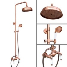 Antique Red Copper Bathroom Round Rainfall Shower Faucet Set Mixer Tap frg584