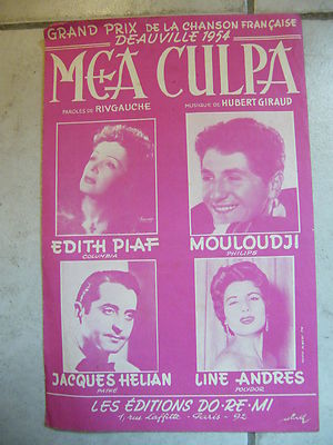Partition Mea Culpa Edith Piaf Mouloudji Jacques Hélian Line Andres