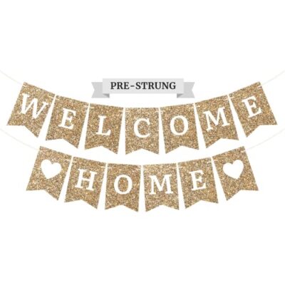 Pre-Strung Welcome Home Banner - NO DIY - Gold Glitter Welcome Home Banner - 