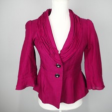 CLASSIQUES ENTIER sz s BLAZER,fushia pink cotton silk bl 3/4 sleeve jacket