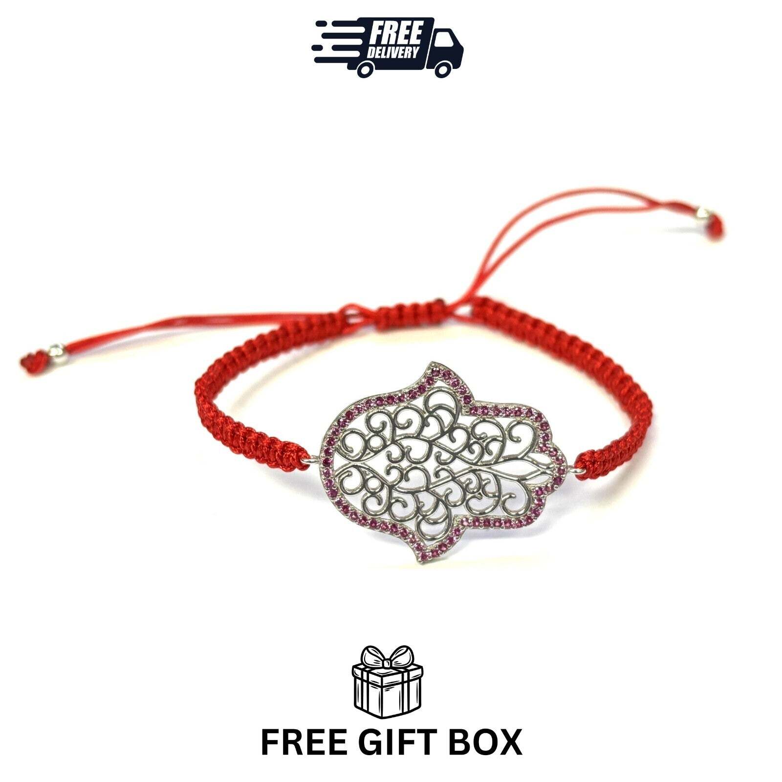 925 Sterling Silver  C Z Hamsa Bracelet 6