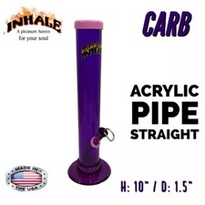 INHALE®️ 1.5X10" STRAIGHT ACRYLIC HOOKAH WATER PIPE WITH CARB MADE IN THE USA