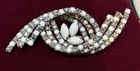 Vintage Milk Glass Ab Rhinestone Pin Brooch