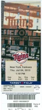 2013 Twins vs Yankees Ticket: Justin Morneau homered twice for the Twins