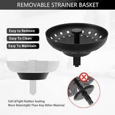 Black Sink Drain 3-1/2 Inch Matte Black Kitchen Sink Drain Strainer Assembly ...