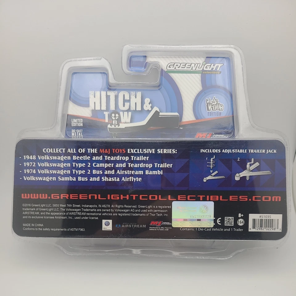 Autobús Volkswagen Tipo 2 Greenlight 1:64 1974 y Airstream Bambi 51035 Chase Car Foto 2 de 4