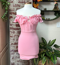 PRETTYLITTLETHING Pink Coquette Ruffle Milkmaid Dress Size 4