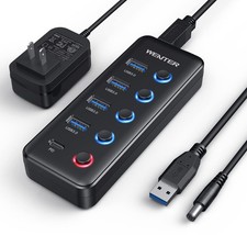Powered USB 3.0 Hub, 5-Port USB Hub Splitter 4 Faster Data Transfer Ports 1...