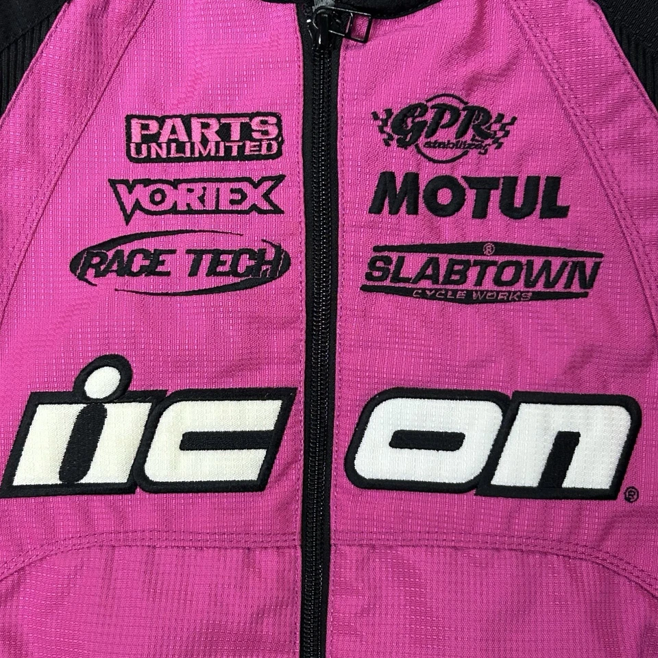 Chaqueta de motocicleta ICON Merc Stage 2 para mujer pequeña rosa negra equipo de equitación malla cremallera Foto 3 de 4