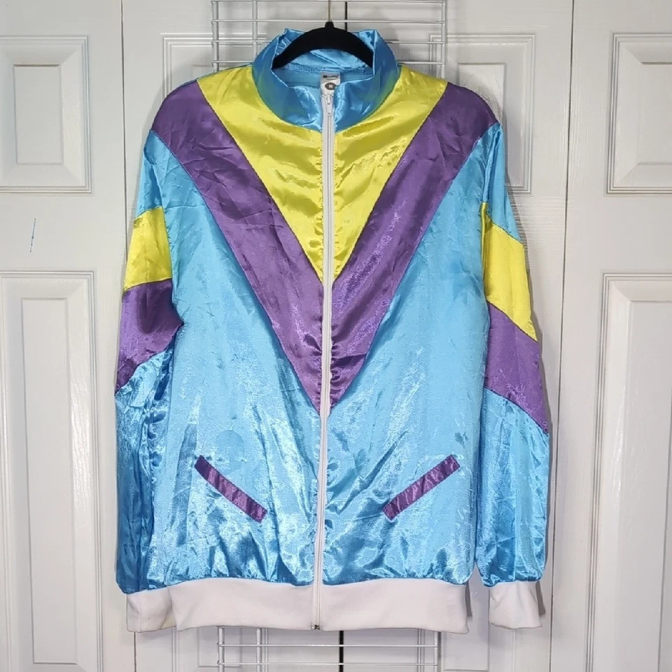 Smiffys MED Hombres Disfraz Azul Traje de Pista Retro Años 80 Rompevientos Chaqueta y Pantalones Conjunto Foto 2 de 4