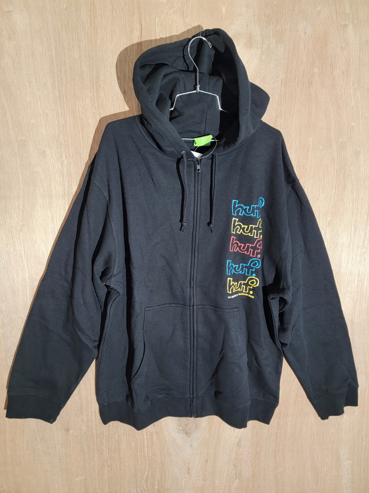 HUF Drop Out Stack FZ Hoodie Mens Medium Black Full Zip Sweatshirt