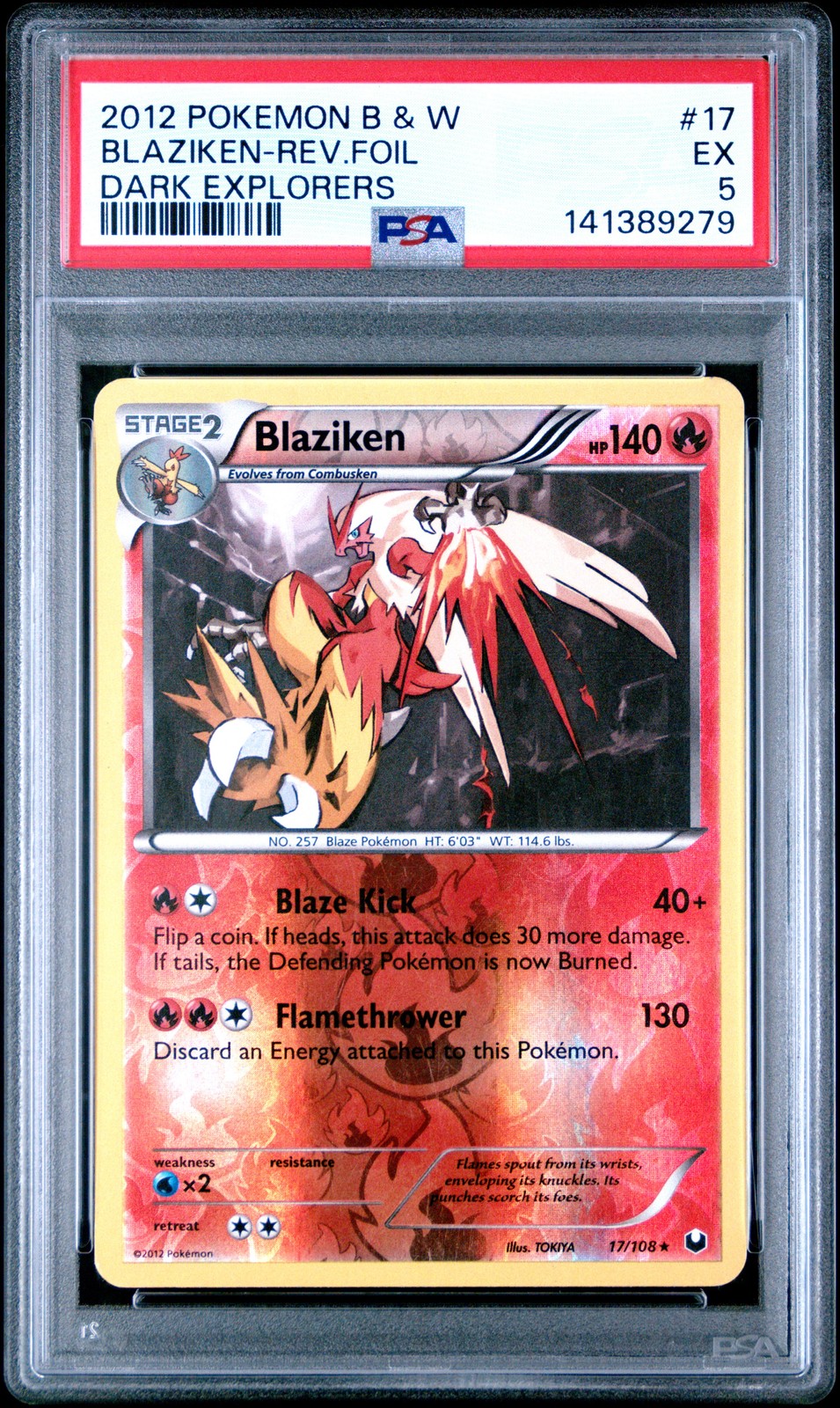 2012 POKEMON BLACK & WHITE DARK EXPLORERS #17 BLAZIKEN-REVERSE FOIL PSA 5