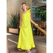 Yellow One Shoulder Maxi Dress Resort Vacation Cruise Small
